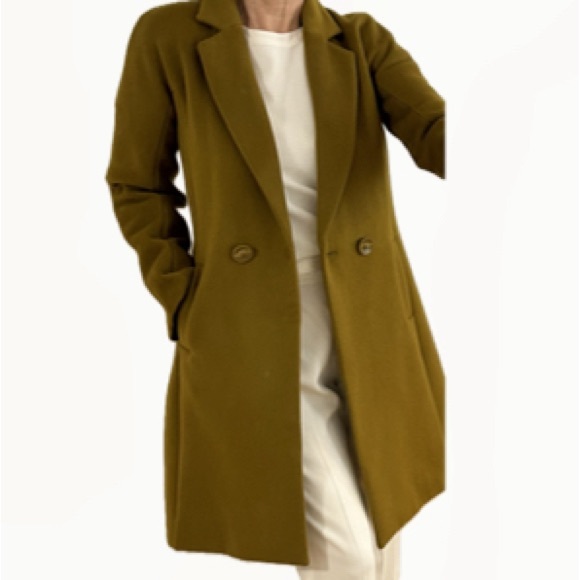 ANTONIO MELANI Wool Moss Green Beautiful Unique Trench Coat Size 4 - Picture 1 of 6